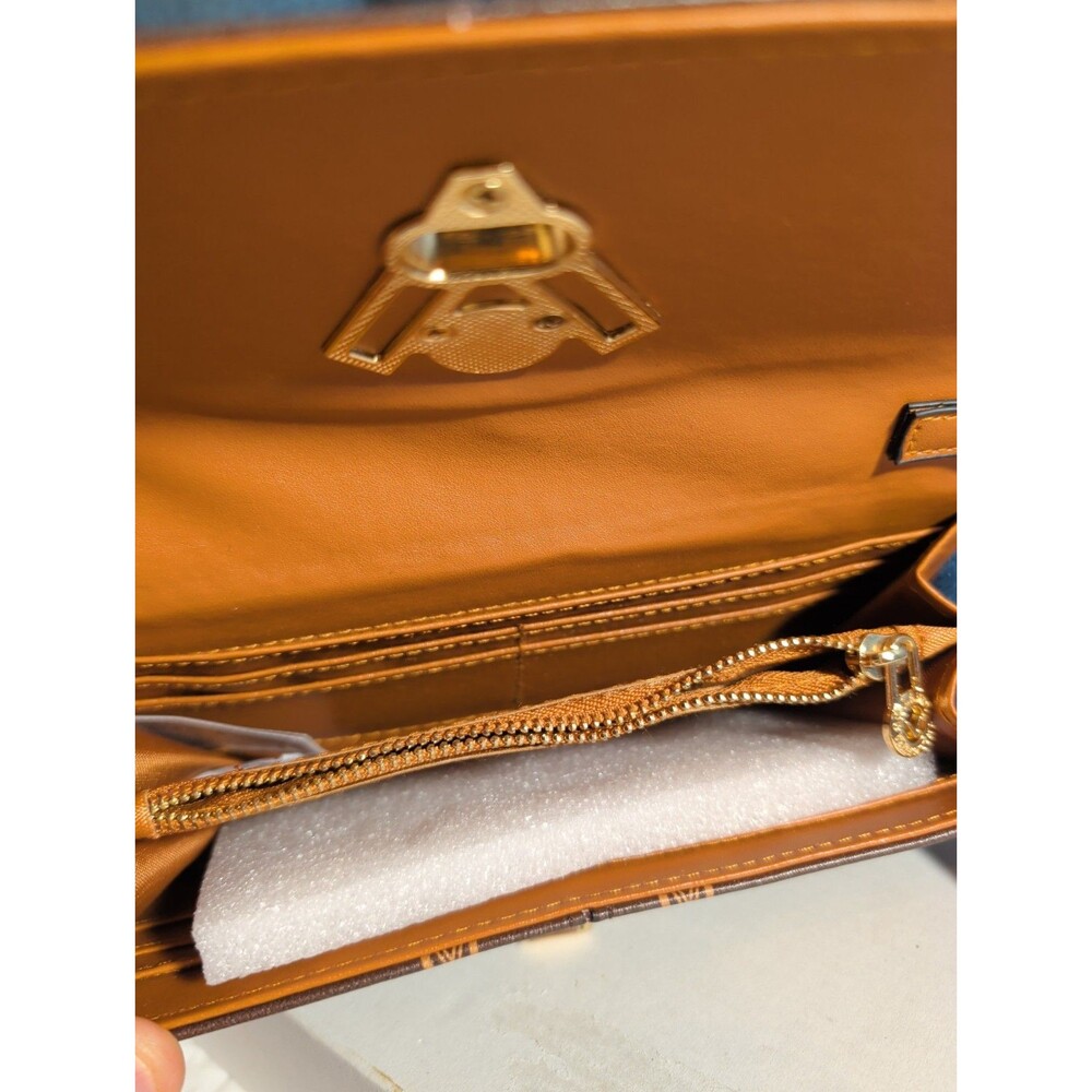NWT Valentino Orlandi Crossbody Bag Brown Monogram Wallet Purse Gold V Lock New - Picture 12 of 16
